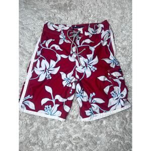 AF Abercrombie & Fitch Hawaiian Swim Trunks Red White Blue Size 32. Lace Up Y2K